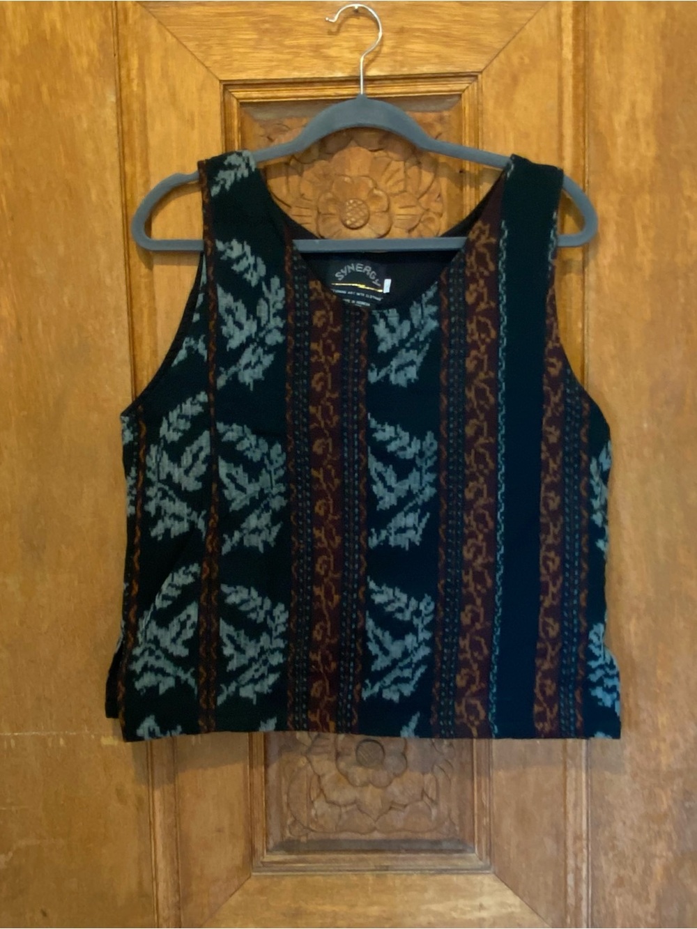 Synergy tank top cotton canvas black gray floral LARGE